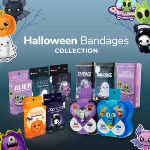 BioSwiss Bandages, Halloween Ghost Shaped Self Adhesive Bandage, Latex Free Sterile Wound Care, Fun First Aid Kit Supplies for Kids, 24 Count