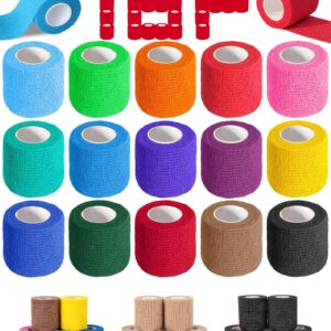 AZEN 16 Pack Self Adhesive Bandage Wrap, 2" X 5 Yards Elastic Cohesive Bandage Wrap, Color Athletic Tape, Vet Wrap, Ankle Tape, Tattoo Grip Tape Wrap