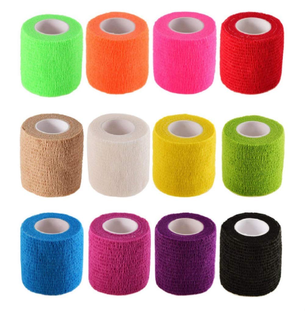 B&S FEEL Self-Adhesive Elastic Wrap Bandage Tape(2 Inches x 5 Yards, Pack of 12) (Assorted Color)