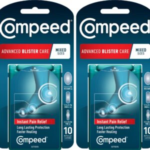 Compeed Advanced Blister Care 10 Count Mixed Sizes Pads (2 Packs), Hydrocolloid Bandages, Heel Patches, Blister on Foot, Blister Prevention & Treatment, Waterproof Cushions, Packaging May Vary