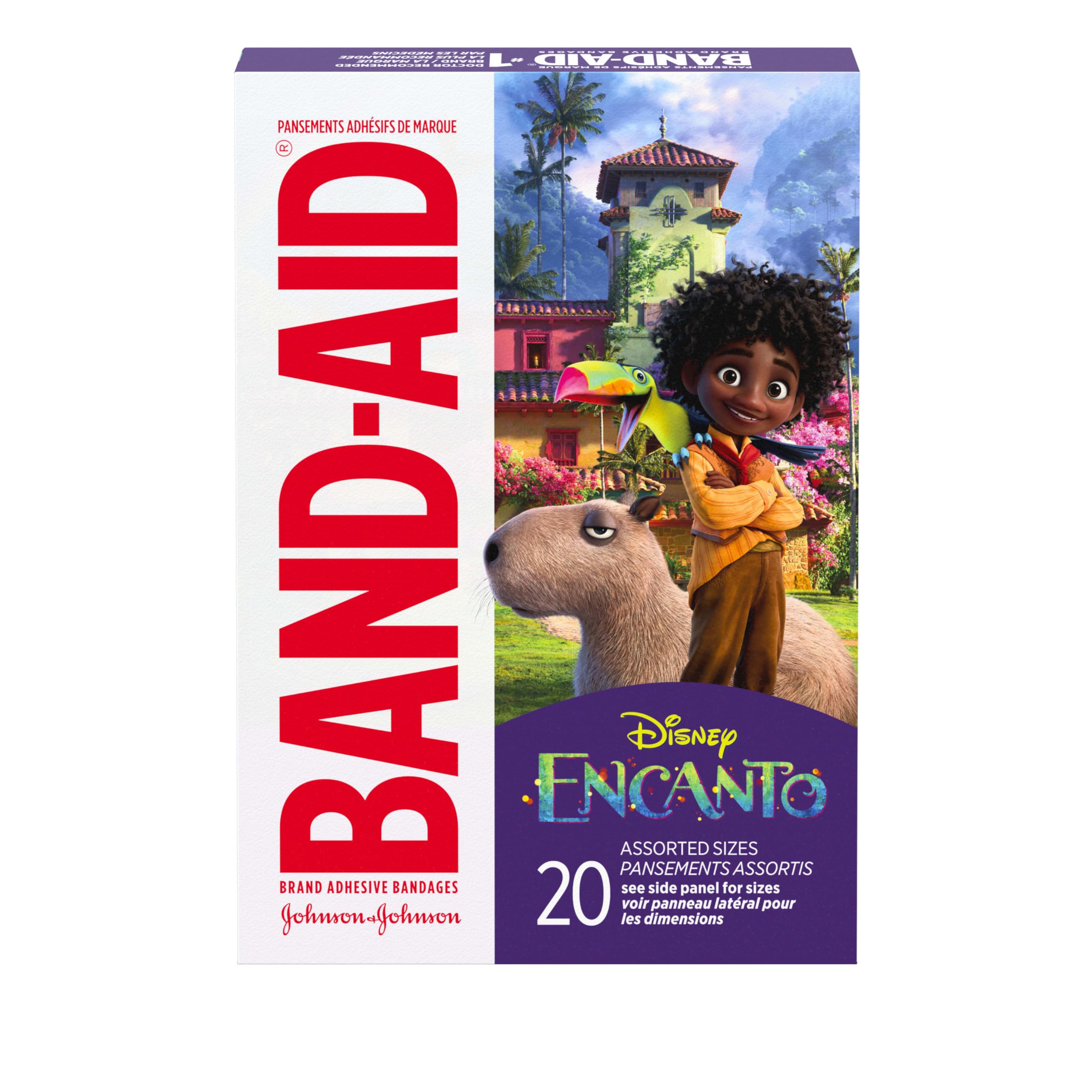 Band-Aid Brand Adhesive Bandages for Minor Cuts & Scrapes, Wound Care Featuring Disney's Encanto Characters, Fun Bandages for Kids and Toddlers, Assorted Sizes, 20 Count