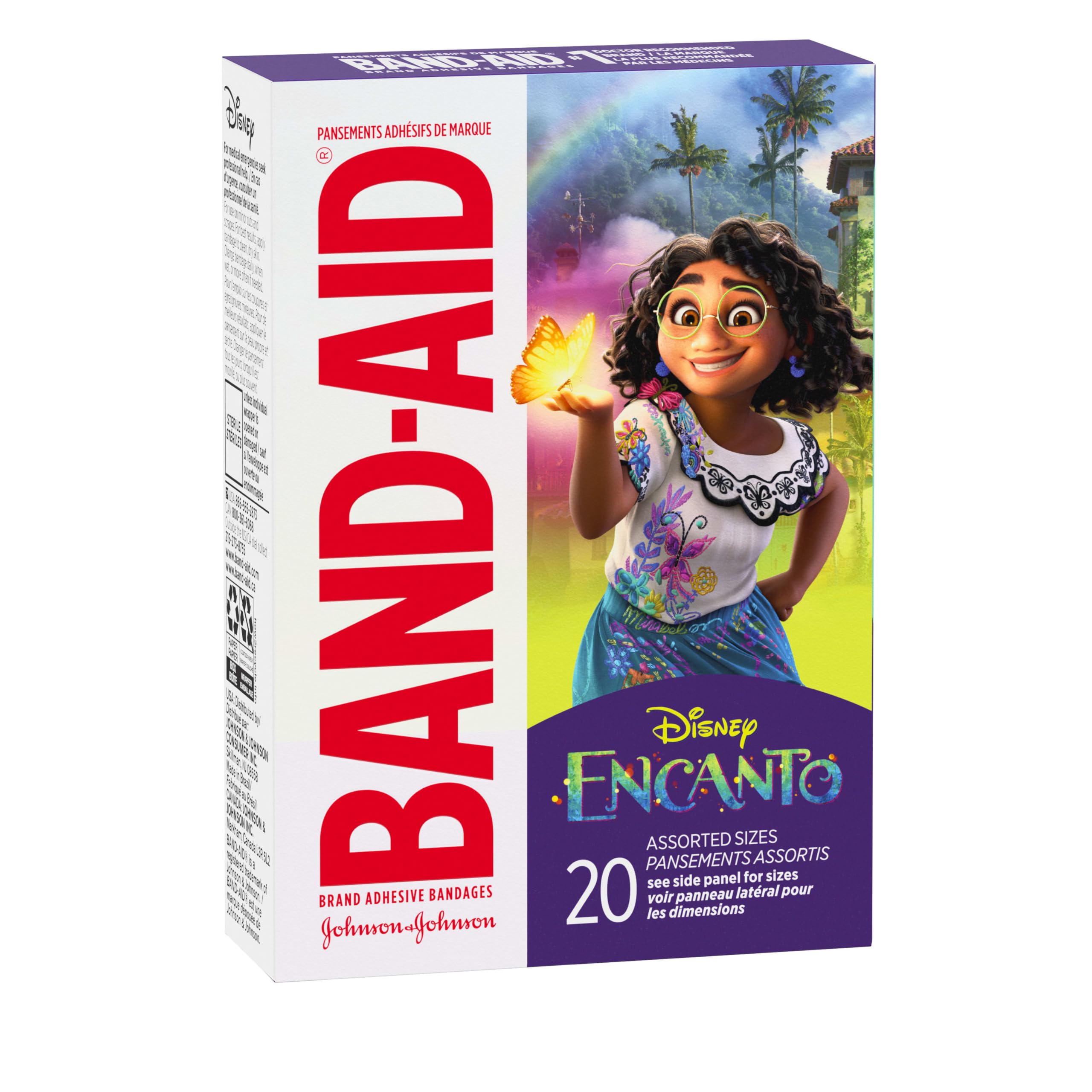 Band-Aid Brand Adhesive Bandages for Minor Cuts & Scrapes, Wound Care Featuring Disney's Encanto Characters, Fun Bandages for Kids and Toddlers, Assorted Sizes, 20 Count