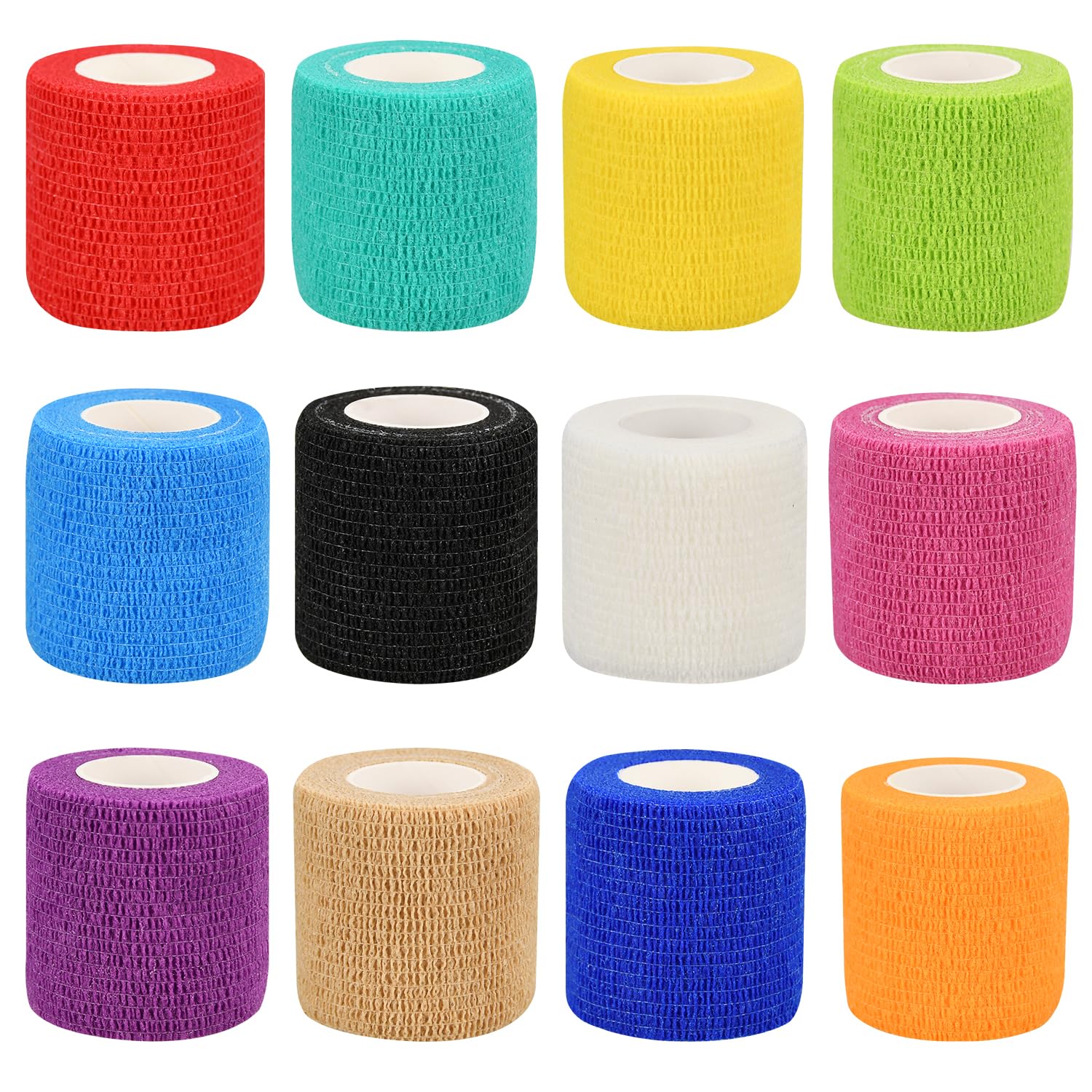 12/24/48/72pcs Self Adhesive Bandage Wraps, 2in 5 Yards, Multicolor (2 Inch, 12 Pack Multicolor)