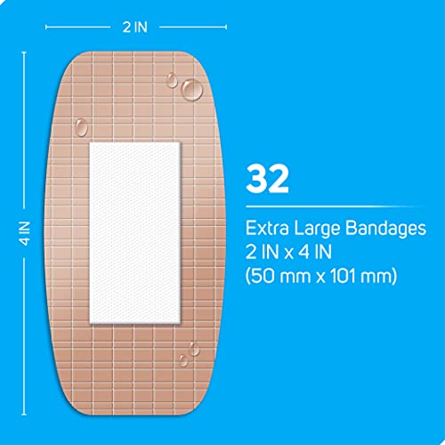 Care Science Waterproof Strong Strips Adhesive Bandages, Extra Large, 32 CT | 100% Waterproof, Heavy-Duty Protection, Helps Prevent Infection for First Aid and Wound Care