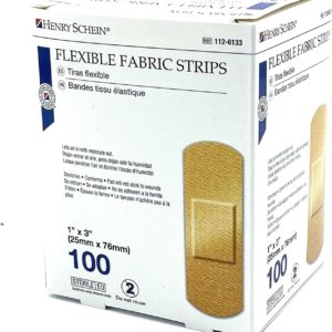 Henry Schein Fabric Strips Bandage 1X3" Flexible Flesh Colored Adhesive Bandages (Box of 100) Latex Free