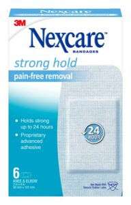 nexcare strong hold pain free removal bandages for knee and elbow, 6 count