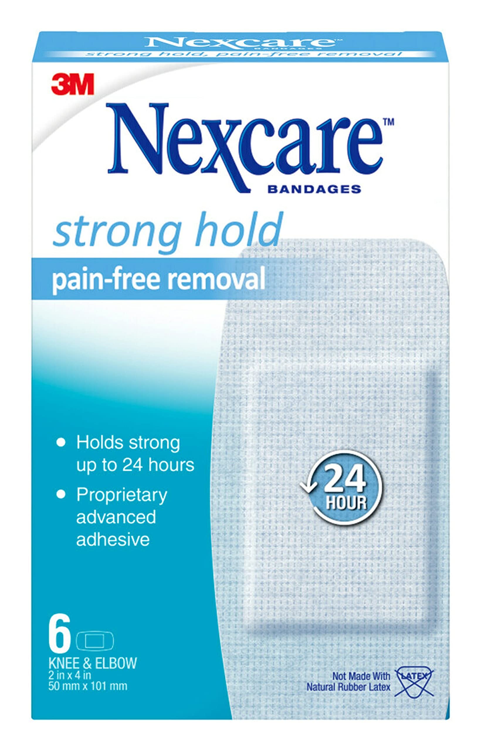 Nexcare Strong Hold Pain Free Removal Bandages For Knee And Elbow, 6 Count