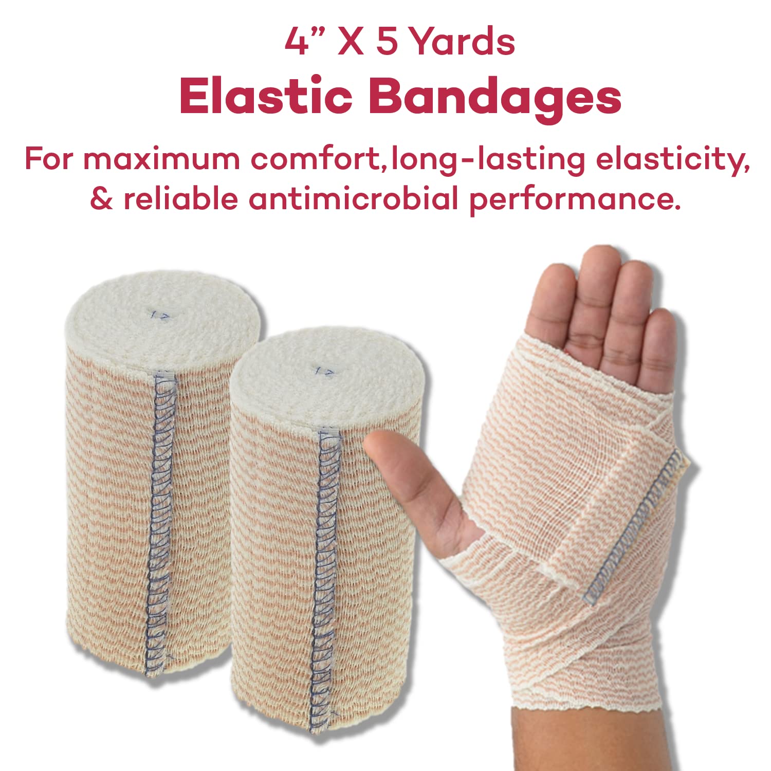 Dealmed 4" Elastic Bandage Wrap with Self-Closure – 2 Elastic Bandages, 5 Yards Stretched Compression Bandage Wrap, Wound Care Product for First Aid Kit and Medical Facilities