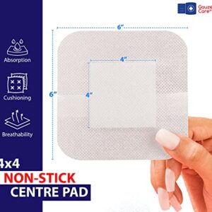 GauzeCare Island Dressing 6x6 (inch) 25 Pcs| Individually Packed Sterile Bordered dressing | 4x4 Non-Stick Pad in Center with Acrylic Adhesive Borders| Water-Resistant Adhesive Pads for Wound Care