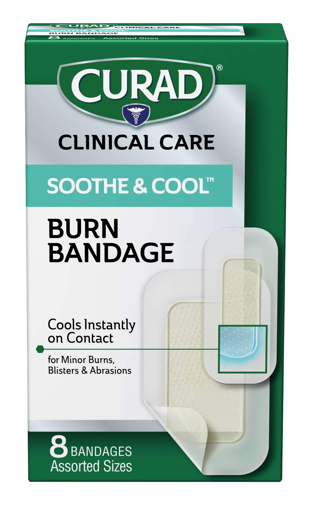 Curad Soothe and Cool Clear Gel Bandages, Assorted, Clear, 8/Box