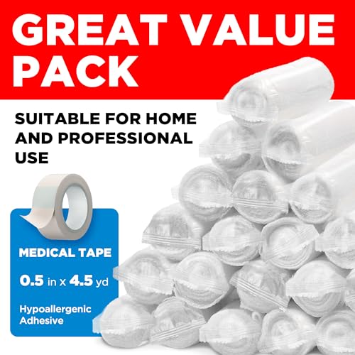 Premium Gauze Rolls - (24 Pack) - 4" x 4.1yd Breathable Rolled Gauze - Individually Wrapped + Bonus Tape - First Aid Conforming Gauze Wrap Roll for Wounds