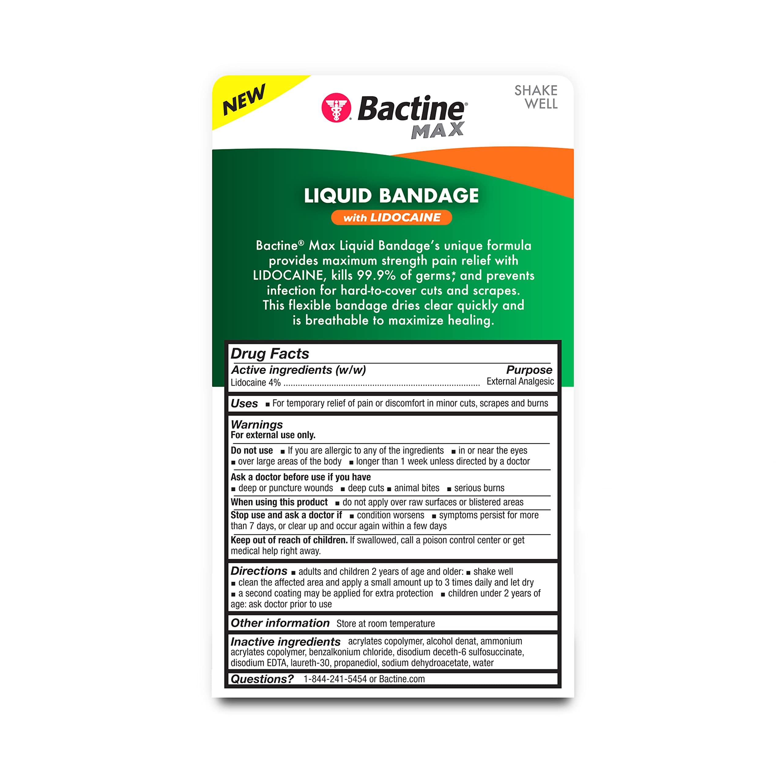 Bactine MAX Liquid Bandage with Lidocaine - Wound Cleaning Liquid Bandage for Skin - Kills 99% of Germs, Covers & Protects - Skin Glue for Wounds - 0.3fl oz, 3 Pack