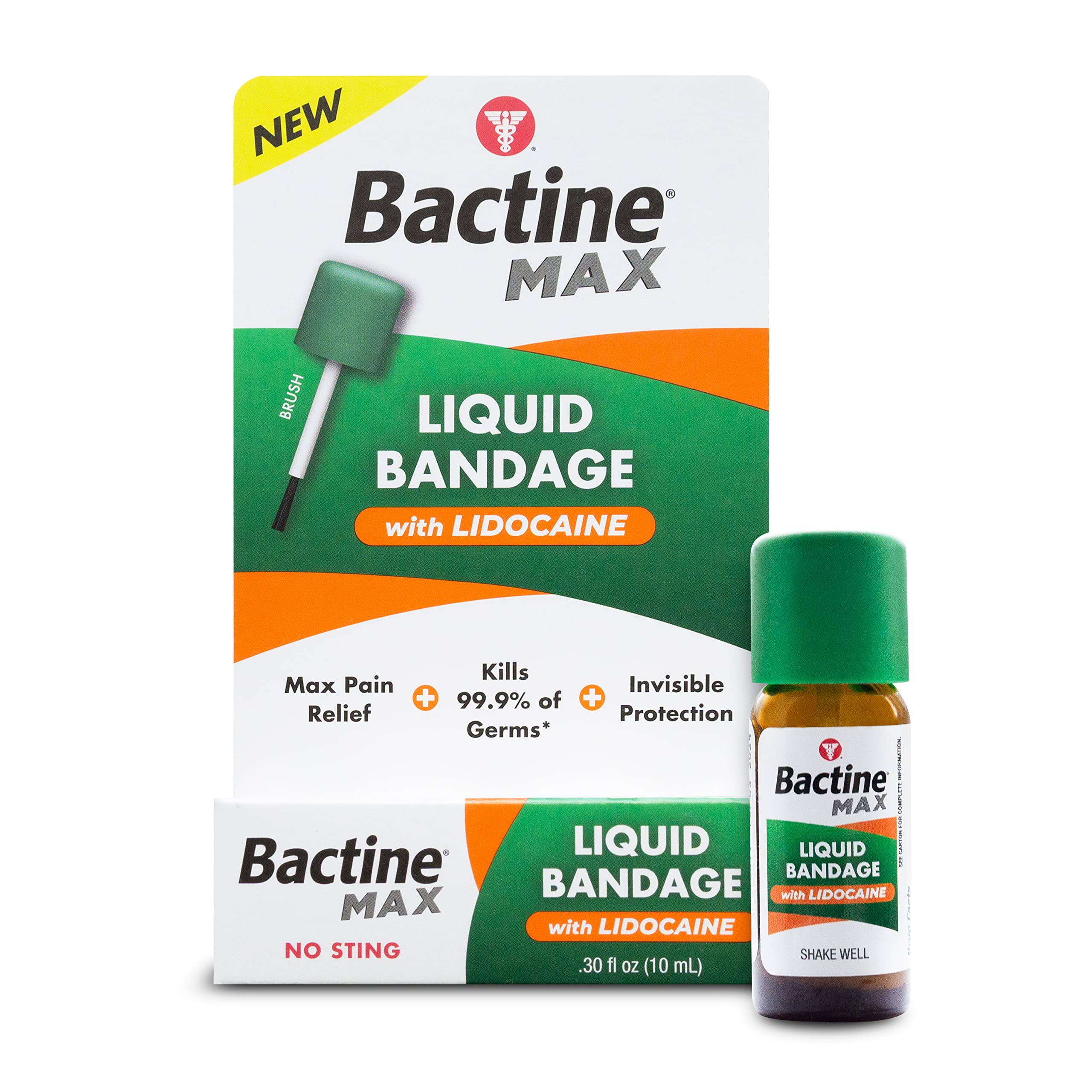 Bactine MAX Liquid Bandage with Lidocaine - Wound Cleaning Liquid Bandage for Skin - Kills 99% of Germs, Covers & Protects - Skin Glue for Wounds - 0.3fl oz, 3 Pack