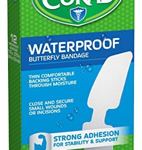 Curad Waterproof Butterfly Adhesive Bandages, 1.75" x .375", 12 Count