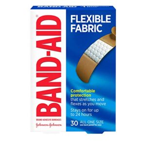 band-aid brand flexible fabric adhesive bandages, comfortable flexible protection & wound care of minor cuts & scrapes, quilt-aid technology to cushion painful wounds, all one size, 30 ct