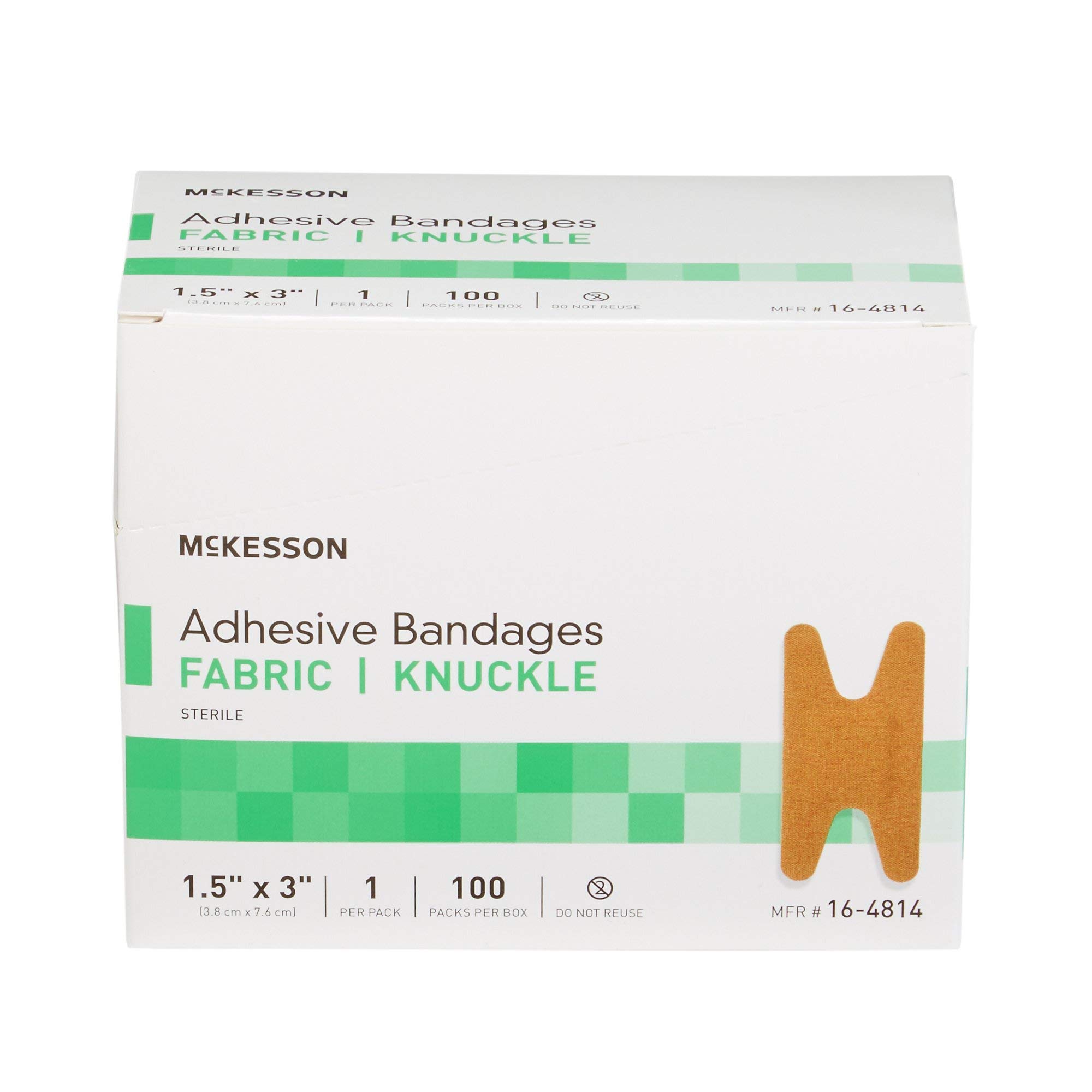 McKesson Adhesive Bandages, Sterile, Fabric Knuckle, 1 1/2 in x 3 in, 100 Count, 1 Pack