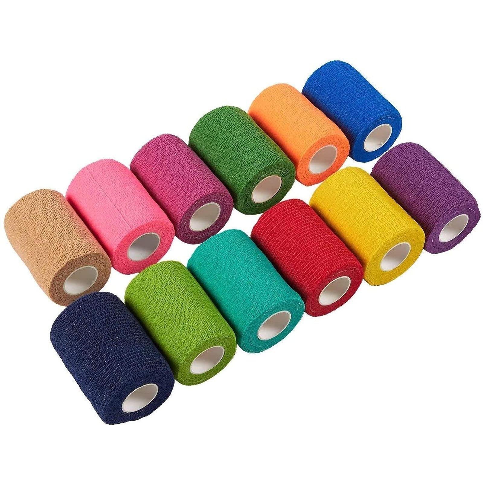 Juvale 24 Rolls Colorful Self Adhesive Bandage Wrap 3 Inch x 5 Yards - Cohesive First Aid Tape for Sports, Vet, Medical, Tattoo (12 Colors)