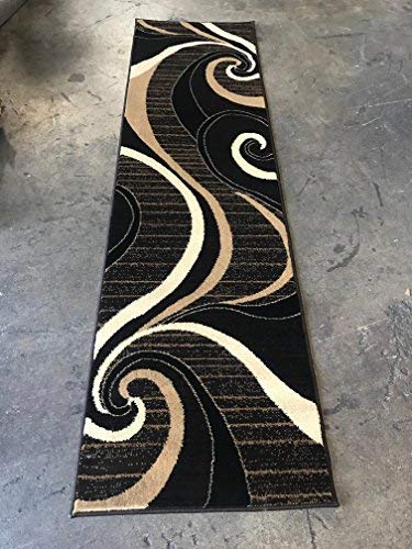 Modern Runner Contemporary Area Rug Dark Brown Black Beige Carpet King Design 344 (2 Feet X 7 Feet 3 Inch )