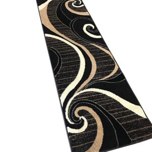 Modern Runner Contemporary Area Rug Dark Brown Black Beige Carpet King Design 344 (2 Feet X 7 Feet 3 Inch )