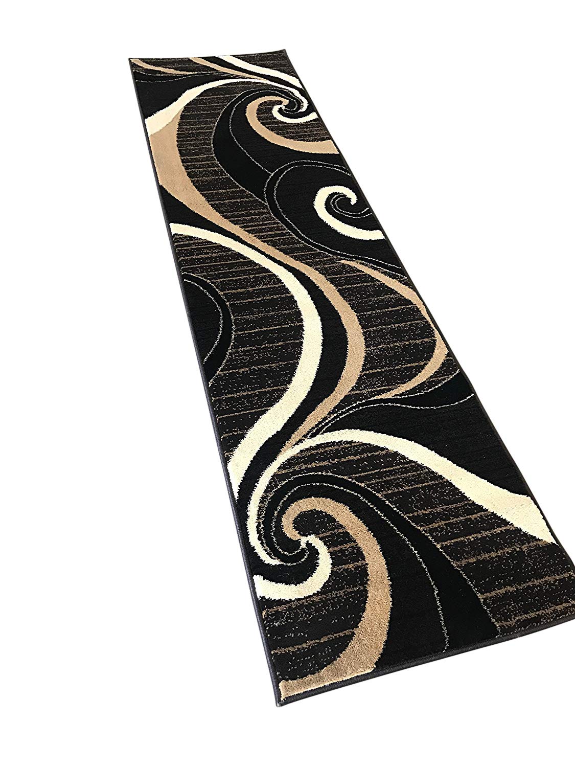 Modern Runner Contemporary Area Rug Dark Brown Black Beige Carpet King Design 344 (2 Feet X 7 Feet 3 Inch )