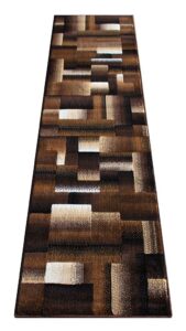 masada rugs, modern contemporary runner area rug, brown black beige (2 feet x 7 feet)