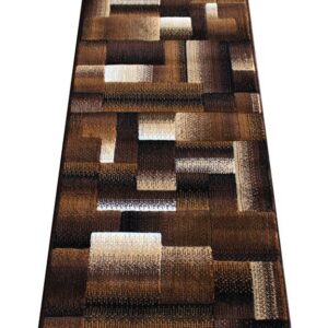 Masada Rugs, Modern Contemporary Runner Area Rug, Brown Black Beige (2 Feet X 7 Feet)