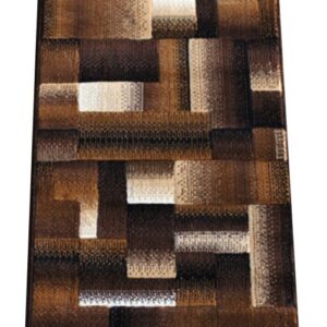 Masada Rugs, Modern Contemporary Runner Area Rug, Brown Black Beige (2 Feet X 7 Feet)