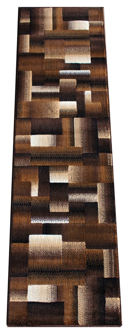 Masada Rugs, Modern Contemporary Runner Area Rug, Brown Black Beige (2 Feet X 7 Feet)