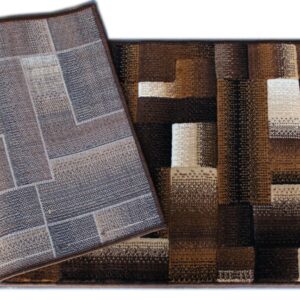 Masada Rugs, Modern Contemporary Runner Area Rug, Brown Black Beige (2 Feet X 7 Feet)