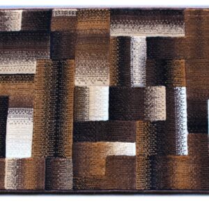 Masada Rugs, Modern Contemporary Runner Area Rug, Brown Black Beige (2 Feet X 7 Feet)