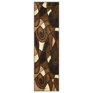 HR Chocolate/Brown/Beige/Black Abstract Area Rug - Modern Contemporary, Bedroom Rug with Circles Wave Design Pattern - Shed-Free & Easy to Maintain Elegance. 2’ x 7’ Runner