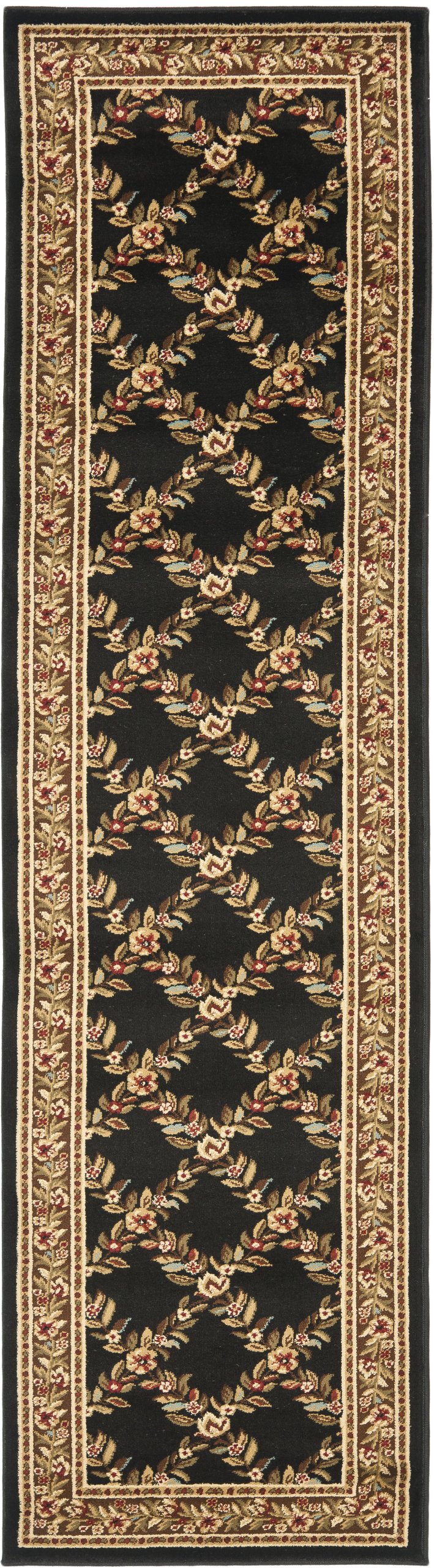 SAFAVIEH Lyndhurst Collection Runner Rug - 2'3" x 8', Black & Brown, Traditional Floral Trellis Design, Non-Shedding & Easy Care, Ideal for High Traffic Areas in Living Room, Bedroom (LNH557-9025)