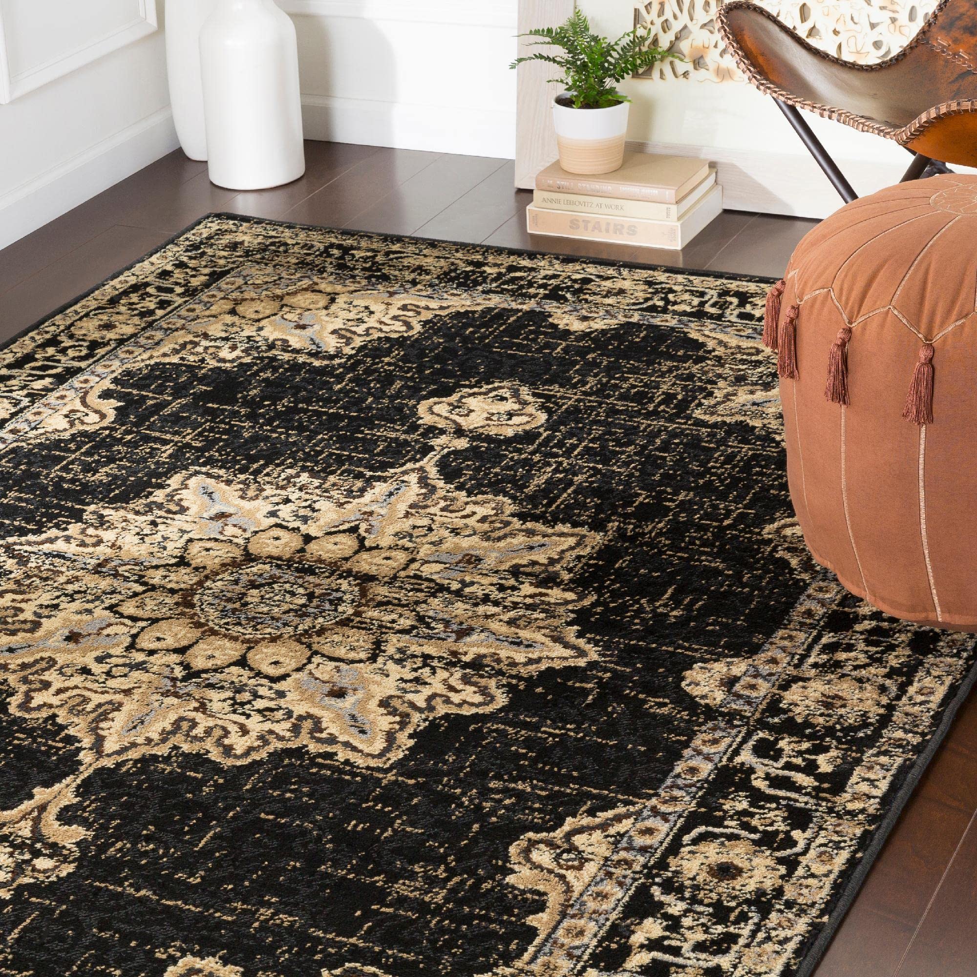 Mark&Day Area Rugs, 2x8 Pense Traditional Black Runner Area Rug, Black Brown Cream Carpet for Hallway, Kitchen, Bedroom or Living Room (2'2" x 7'7" Runner)