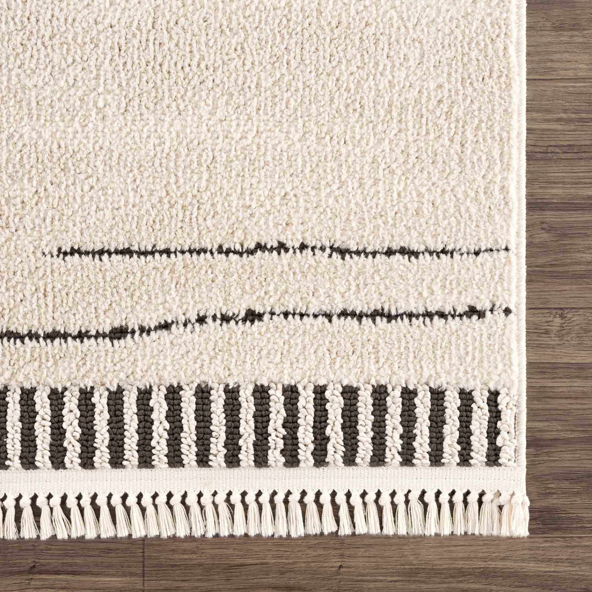 Hauteloom Munich Modern Farmhouse Hallway Entryway Runner Rug - Casual Boho Long Runner Rug - Bohemian Neutral Minimalist - Bone, Cream, Beige, Black - 2'7" x 7'3"