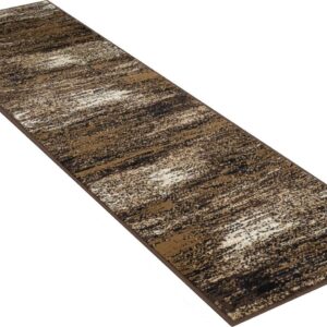 Modern Contemporary Rugs for Living Dining Room Abstract Soft Plush Area Rug Brown Mocha (2 Feet X 7 Feet Runner)