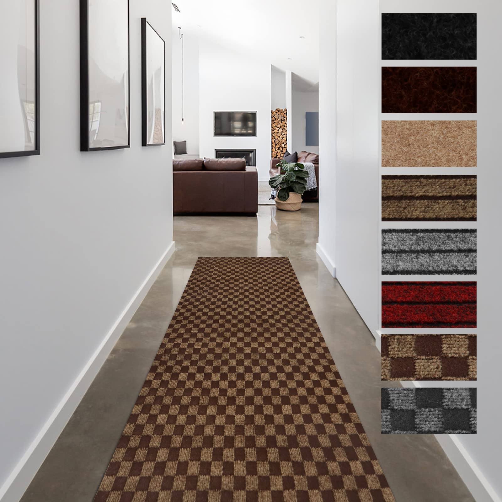 FREADEM Runner Rugs for Hallways, 4FT x 7FT Non Slip Kitchen Area Rug Entryway Runner Laundry Room Rug, 2-82 FT Indoor Outdoor Carpet Runners with Rubber Backing, Checkered Brown