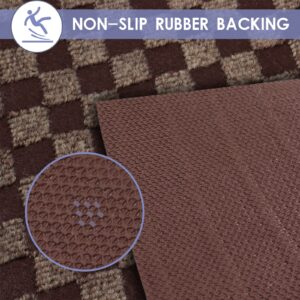 FREADEM Runner Rugs for Hallways, 4FT x 7FT Non Slip Kitchen Area Rug Entryway Runner Laundry Room Rug, 2-82 FT Indoor Outdoor Carpet Runners with Rubber Backing, Checkered Brown