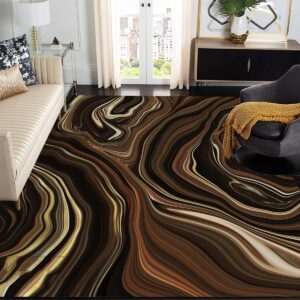 black brown liquid abstract marble area rug for living room bedroom modern lux waves diningroom carpet washable soft thick home office floor rug indoor outdoor runners 2x6