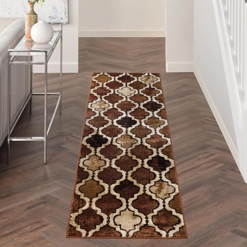 Superior Witland Modern Trellis Indoor Area Rug with Jute Backing Decor for Bedroom, Office, Living Room, Entryway, Vintage Tribal Area Rugs Viking Collection, 2' 7" x 8', Brown