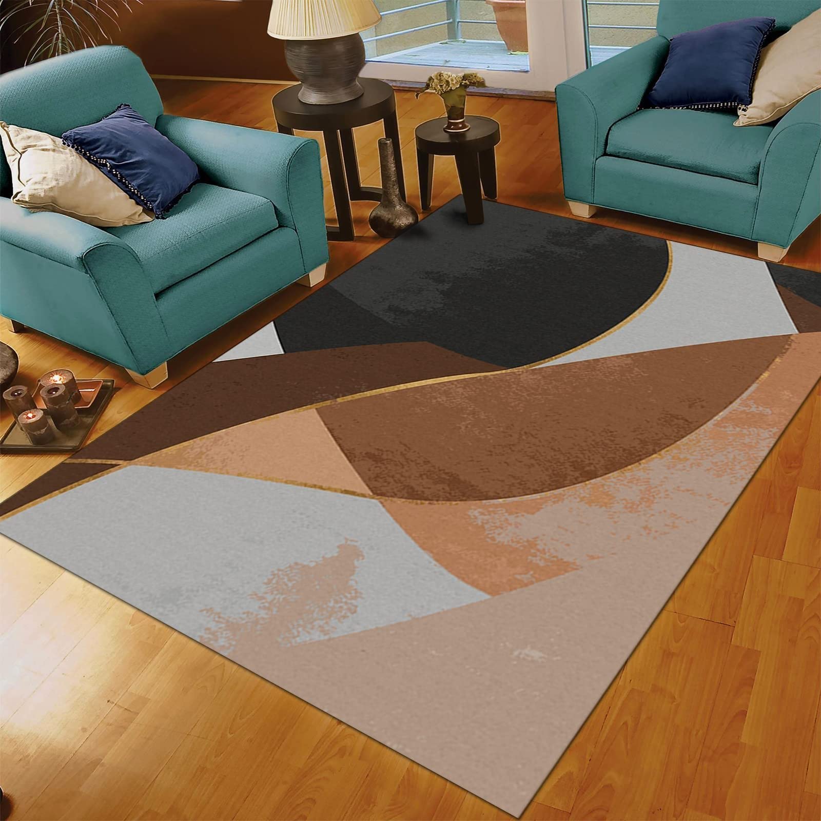 Brown Black Graffiti Texture Large Area Rugs, Abstract Art Runner Rugs, Non-Slip Floor Throw Mat, Rectangle Carpet for Living Room, Bedroom, Hallway Front Entrance, Kitchen, Dining, 5'3" x 6'7"