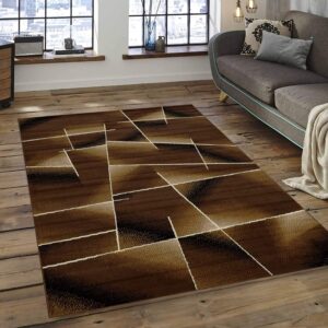 champion rugs modern area rug geometric boxes abstract lines pattern multicolor brown (2’ x 7’ runner)