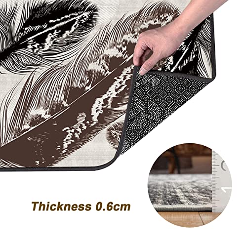 Runner Carpet for Hallway Non Slip 1'7"x8' Grey Brown Black Feather Pattern Washable Door Mat Home Decor Area Rug for Kitchen Bedroom Entryway Living Customizable, 1'3"-4' Width