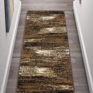 Modern Contemporary Rugs for Living Dining Room Abstract Soft Plush Area Rug Brown Mocha (2’ X 7’ Runner)