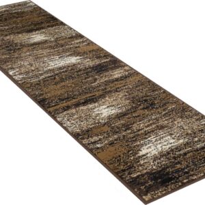 Modern Contemporary Rugs for Living Dining Room Abstract Soft Plush Area Rug Brown Mocha (2’ X 7’ Runner)