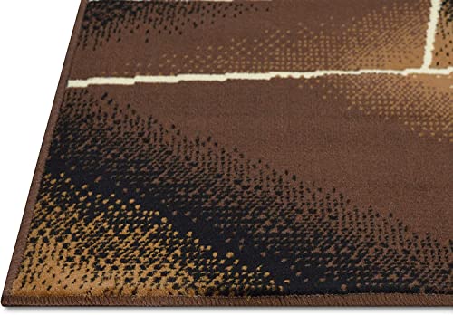 Champion Rugs Indoor Abstract Lines Geometric Fabric Brown Area Rug (2’ X 7’ Runner)