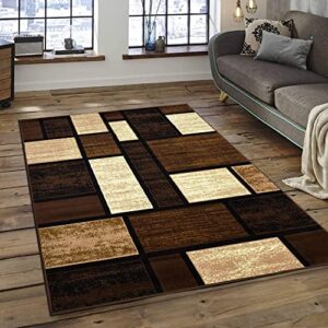 modern geometric blocks abstract design brown area rug, perfect hardwood, tile, or carpet cover, ideal for bedroom, kitchen, living room, entryway, or office (2’ 2” x 7’ 2” runner)