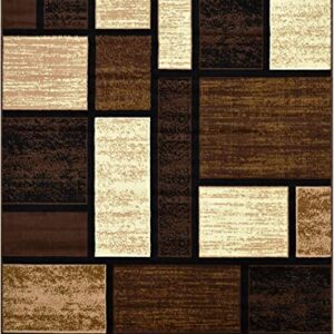 Modern Geometric Blocks Abstract Design Brown Area Rug, Perfect Hardwood, Tile, or Carpet Cover, Ideal for Bedroom, Kitchen, Living Room, Entryway, or Office (2’ 2” X 7’ 2” Runner)