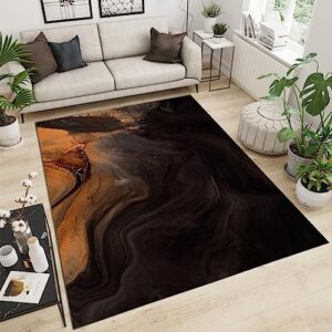 Abstract Art Large Area Rugs, Brown Texture Runner Rugs, Non-Slip Floor Throw Mat, Rectangle Carpet for Living Room, Bedroom, Hallway Front Entrance, Kitchen, Dining, 5' x 6'