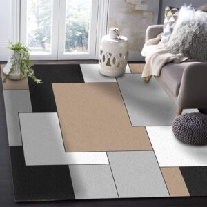 Brown Black Geometric Area Rugs Indoor Non-Slip Rectangle Rug 2.7x5 ft, Abstract Color Block Brown Black Gray Rug Rubber Backing Floor Mats Contemporary Home Decor Carpet for Entryway Living Room