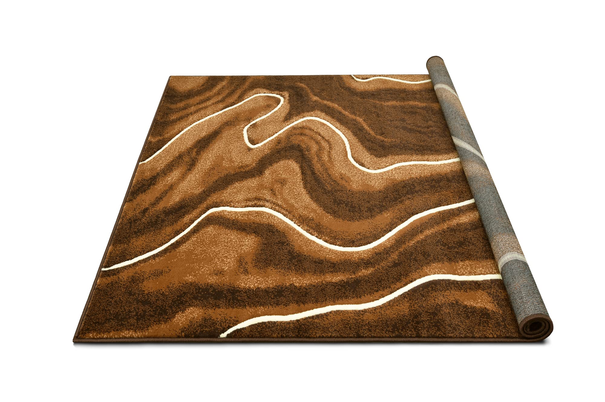 HR Mocha Brown and Beige Modern Contemporary Abstract Area Rugs Marble Pattern